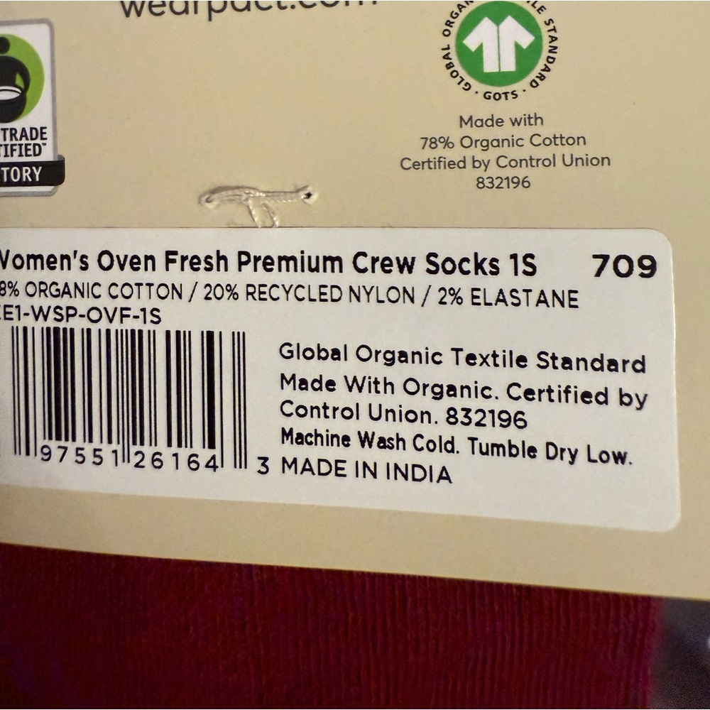 Pact Women's Organic Premium Crew Socks - Love You A-Latte & Oven Fresh - 2/$20 - Picture 4 of 4
